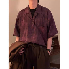 Vintage Purple Cuban Collar Short Sleeve Shirt – Unisex Loose Fit Summer Style