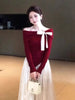 Red Off Shoulder Knit Top Women Slim Fit Elegant Base Layer