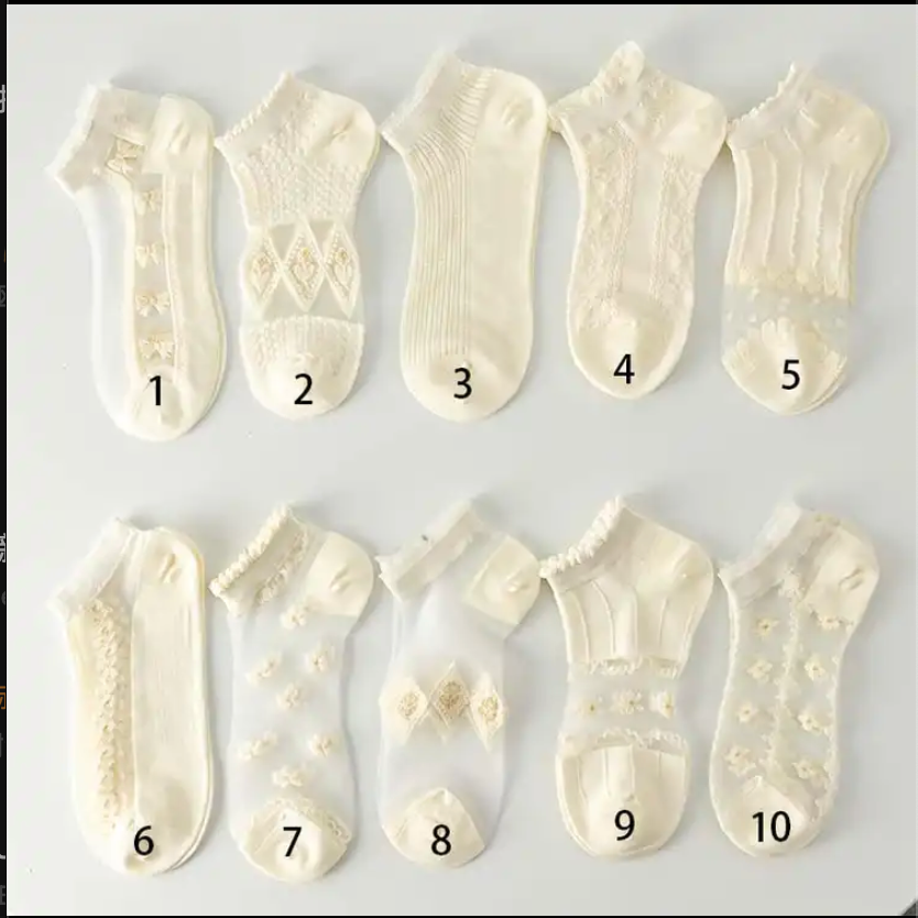 Summer Japanese solid color crystal silk, thin, transparent mesh, shallow mouth, invisible boat socks