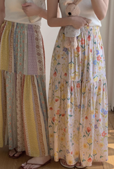 Floral Cotton-Silk Loose Skirt
