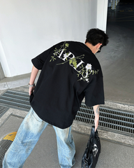 Men’s Street Retro Floral Embroidery Loose Tee