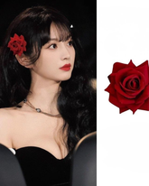 Red Rose Floral Hair Clip Retro Duckbill Hairpin