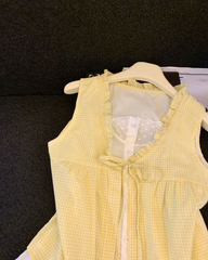 Sweet Girl Plaid Tie-Front Blouse – Summer Ruffle Trim Bow Shirt (Fake Two-Piece)