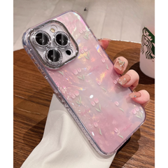 Tulip Gradient Flower Glitter iPhone Case – Shell Pattern Full Coverage