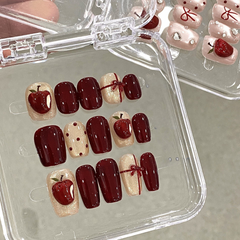 Handmade Christmas Apple Press-On Nails – Short High-End Nail Art Series