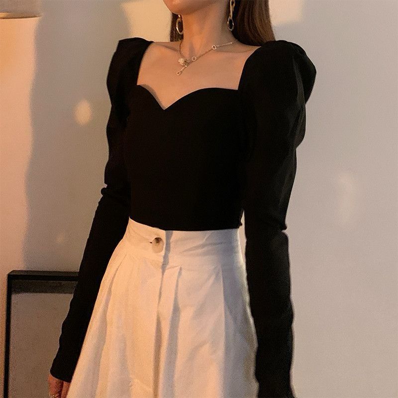 Black Cotton Tops Long sleeves off shoulder tops