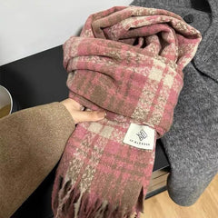 Korean Warm Scarf for Women, White-Enhancing Tassel Faux Cashmere, Fashionable Neck Scarf