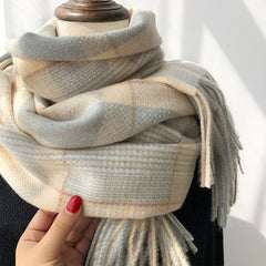 High-Quality Korean Style Plaid Scarf for Women, Warm & Versatile Neck Scarf for Students