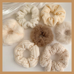 Latte Color Plush Hair Tie for Women - High Ponytail Rubber Band new Trend
