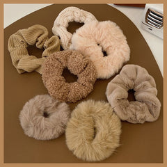 Latte Color Plush Hair Tie for Women - High Ponytail Rubber Band new Trend