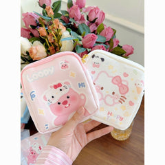 Cartoon Sanitary Pad Pouch - Large Capacity, Portable Menstrual Pad Storage Bag, Cute Girl’s Canvas Bag with Oil Painting KT Design