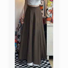 Vintage Coffee High-Waisted A-Line Skirt | Hepburn Style Draped Suit Skirt
