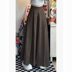 Vintage Coffee High-Waisted A-Line Skirt | Hepburn Style Draped Suit Skirt