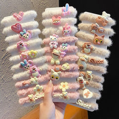 New Plush Cute Hair Ties for Kids | Cartoon Fur Hair Bands, Thick Elastic Headbands