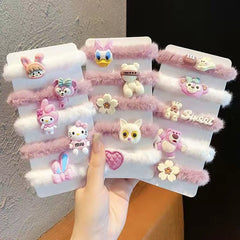 New Plush Cute Hair Ties for Kids | Cartoon Fur Hair Bands, Thick Elastic Headbands