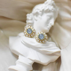 Anti-Allergy 925 Pure Silver Pearl Stud Earrings | Misty Blue, No Need to Remove While Sleeping, Small & Simple