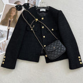 High-End Round Neck Chanel-Inspired Short Jacket | Petite French Tweed Coat for Women, Exquisite Design