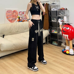 American Street Style Wide-Leg Pants - Vintage High-Waisted Casual Dance-Inspired Sports Pants for Women