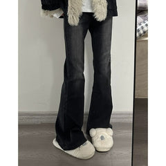 Vintage Black Flared Jeans Women - Slim Fit Stretch Bell-Bottom Pants