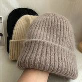 Warm Rabbit Fur Knit Hat for Women – Double-Layered, Thickened Woolen Beanie, Casual Ear-Protecting Soft Hat