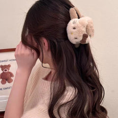 Sweet & Cute Double-Sided Hello Kitty Bow Plush Claw Clip - Stylish Cartoon Shark Clip, High-Quality Hair Accessory for Girls
