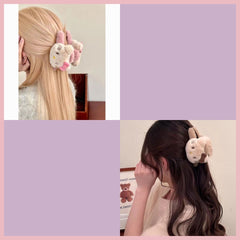 Sweet & Cute Double-Sided Hello Kitty Bow Plush Claw Clip - Stylish Cartoon Shark Clip, High-Quality Hair Accessory for Girls