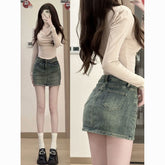 Vintage Denim High-Waisted A-Line Skirt for Women – Petite Bodycon