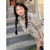 Sweet Floral Top - Loose Fit Cute Bubble Short Sleeve Shirt