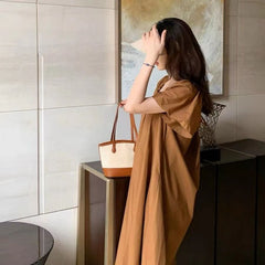 Square Neck Vacation Style Tie Waist Dress – Ruffled Mid-Length Loose Short Sleeve Dress