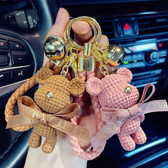 Streetwear Wool Bear Keychain 3D Figurine for Women - Cartoon Bear Backpack Pendant & Car Keychain Gift
