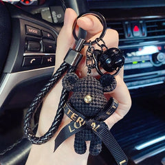 Streetwear Wool Bear Keychain 3D Figurine for Women - Cartoon Bear Backpack Pendant & Car Keychain Gift