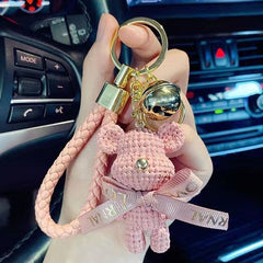 Streetwear Wool Bear Keychain 3D Figurine for Women - Cartoon Bear Backpack Pendant & Car Keychain Gift