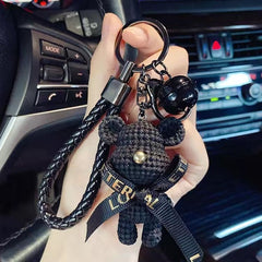 Streetwear Wool Bear Keychain 3D Figurine for Women - Cartoon Bear Backpack Pendant & Car Keychain Gift