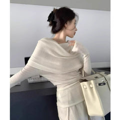 Off-Shoulder Knitted Sweater for Women | Fall New Arrival, Elegant French-Style, High-End Feel Top