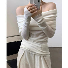 Off-Shoulder Knitted Sweater for Women | Fall New Arrival, Elegant French-Style, High-End Feel Top