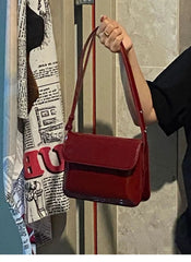 Vintage Red Patent Leather Small Square Bag, Fashionable Handbag and Shoulder Crossbody Bag
