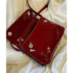 Vintage Red Patent Leather Small Square Bag, Fashionable Handbag and Shoulder Crossbody Bag