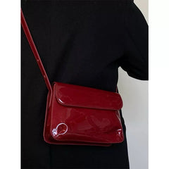 Vintage Red Patent Leather Small Square Bag, Fashionable Handbag and Shoulder Crossbody Bag