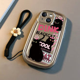 Pink Text Black Cat Cartoon Phone Case for Apple Phones
