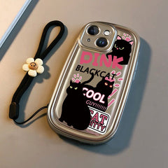 Pink Text Black Cat Cartoon Phone Case for Apple Phones