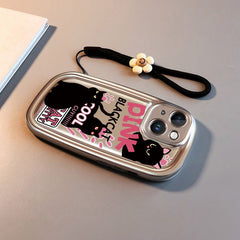 Pink Text Black Cat Cartoon Phone Case for Apple Phones