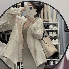 Feather Tassel Blazer with Heart Buttons – Elegant Jacket for Women