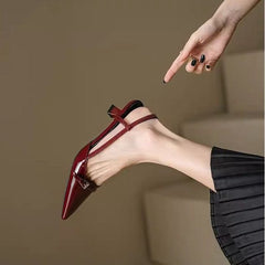 Wine Red Patent Leather Pointed Toe Mules – Vintage Mid-Heel Backless