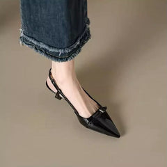 Wine Red Patent Leather Pointed Toe Mules – Vintage Mid-Heel Backless