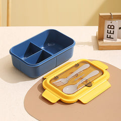 Nordic Style Microwaveable Lunch Box – PP Outer Shell with 304 Stainless Steel Compartment, Fork & Spoon Included – Portable and Leak-Proof Food Container