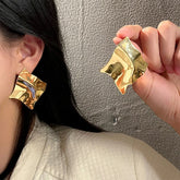 Real Gold-Plated Geometric Earrings for Women – Minimalist Chic Studs with Elegant Style