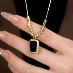 Black Square Titanium Steel Necklace for Women – Elegant Fade-Resistant Clavicle Chain