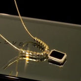 Black Square Titanium Steel Necklace for Women – Elegant Fade-Resistant Clavicle Chain