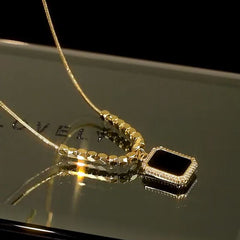 Black Square Titanium Steel Necklace for Women – Elegant Fade-Resistant Clavicle Chain