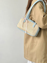 Luzi Women’s Straw Handbag – Korean INS Style Contrast Stitching Tote Bag